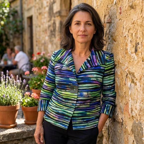 Joseph Ribkoff Tops - Joseph Ribkoff Colourful Striped Artistic Top